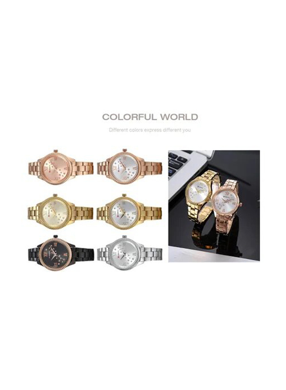 Curren Analog Watch for Women with Alloy Band, 9009, Gold/White