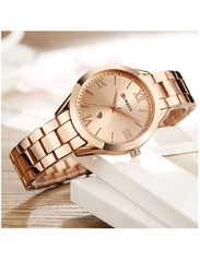 Curren Luxury Fashion Analog Quartz Watch for Women with Stainless Steel Band, Water Resistant, Gold