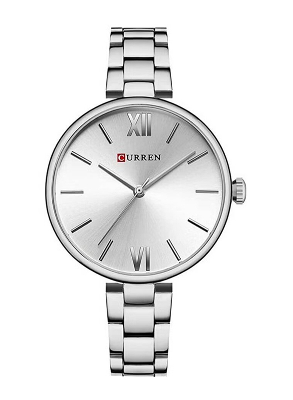 Curren Analog Watch for Women with Stainless Steel Band, Water Resistant, 9017, Silver