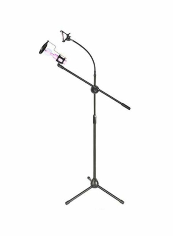 Floor Stand Metal Microphone with Boom Arm, Black