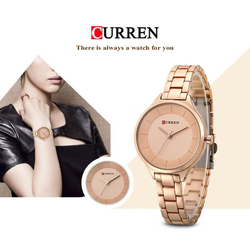 Curren Analog Watch for Women with Stainless Steel Band, Water Resistant, WT-CU-9015-SL, Silver-White