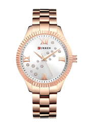 Curren Analog Quartz Watch for Women with Stainless Steel Band, Water Resistant, 9009, Copper-Silver