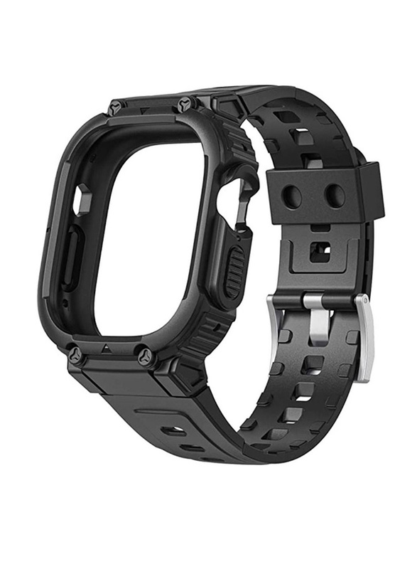 ICS Ultra 49mm Protective Shockproof Band for Apple Watch with Bumper Rugged Men TPU Sport Case, Black