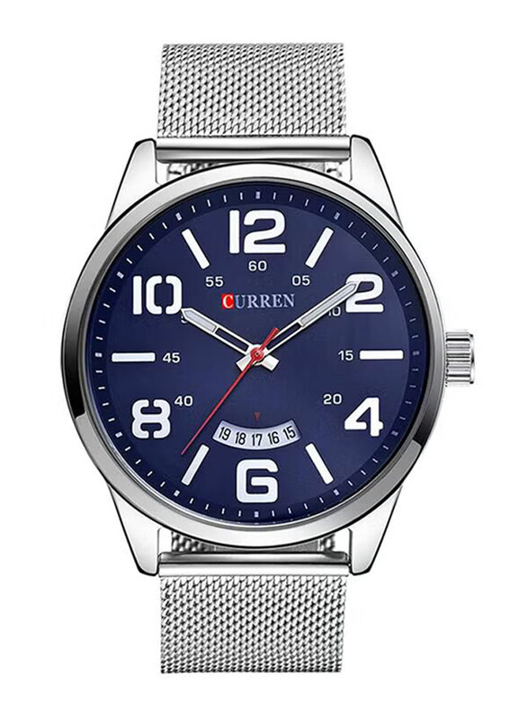 

Curren Analog Quartz Watch for Men with Stainless Steel Band, Water Resistant, 8236, Silver-Blue