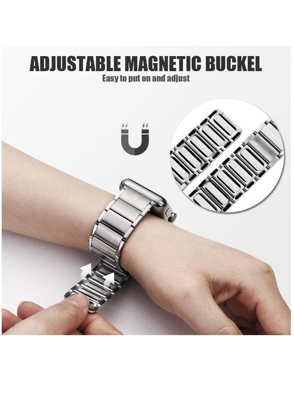 Replacement Stainless Steel Magnetic Metal Strap for Apple Series 8/7/6/5/4/SE 45mm 44mm 42mm/Ultra Watch 49mm, Silver