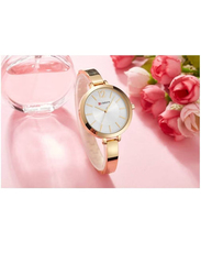 Curren Analog Watch for Women with Stainless Steel Band, Water Resistant, 9012, Gold-White