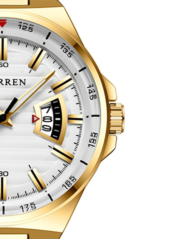 Curren Analog Watch for Men with Stainless Steel Band, Water Resistant, 8375, Gold-White