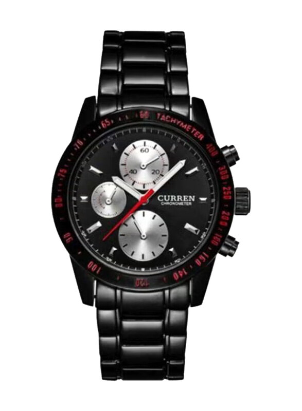 Curren Analog Chronograph Watch for Men with Stainless Steel Band, Water Resistant, WT-CU-8016-BD3, Black