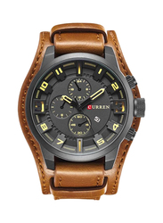 Curren Analog Watch for Men with Leather Band, Water Resistant and Chronograph, 8192, Brown-Black