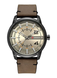 Curren Analog Watch for Men with Leather Band, J3111GYW-KM, Brown-Beige