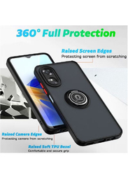 Olliwon Oppo Reno 8 T 5G Protective Shockproof Metal Ring Holder Grip Kickstand Car Magnetic Mount Matte Mobile Phone Case Cover, Black