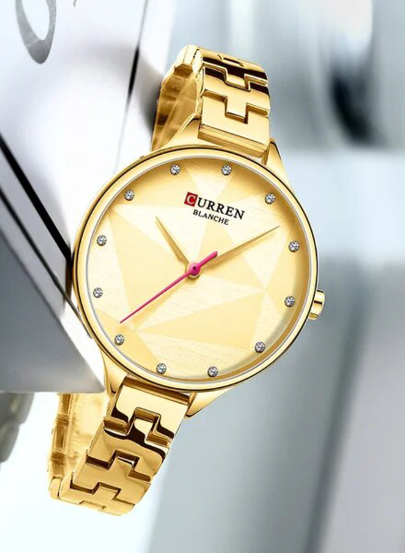 Curren Analog Watch for Women with Metal Band, Water Resistant, 9047, Gold/Gold