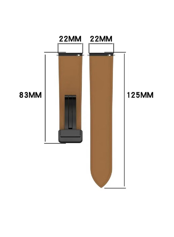 Perfii Genuine Cow Leather Folding Buckle Watch Strap for Huawei Watch 4 Pro / Huawei GT3 Pro 46mm, Brown