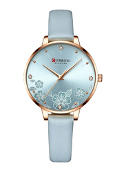 Curren Analog Watch for Women with Leather Band, Water Resistant, 9068, Blue