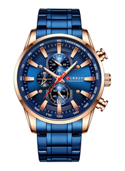 Curren Analog Watch for Men with Stainless Steel Band & Chronograph, Water Resistance, 8351-6, Blue