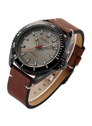 Curren Analog Watch for Men with Leather Band, 8272, Brown-Grey