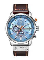 Curren Analog Watch for Men with Leather Band, Chronograph, J3591-2-KM, Brown-Blue