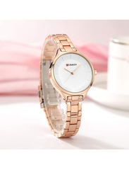 Curren Analog Watch for Women with Stainless Steel, Water Submerge Resistant, 9015, Gold-White
