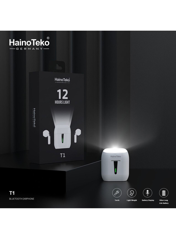 Haino Teko Germany T1 Wireless Bluetooth In-Ear Earbuds for Apple iPhones and Android, White