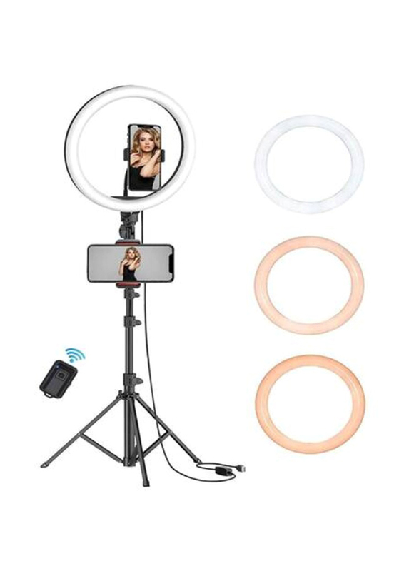 10 inch Selfie Ring Light with Tripod Stand, Dimmable Led Camera Ring Light and Phone Holder for Live Stream/Makeup/YouTube Video, Black/White