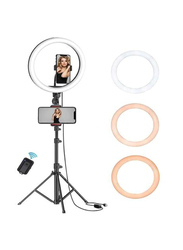 10 inch Selfie Ring Light with Tripod Stand, Dimmable Led Camera Ring Light and Phone Holder for Live Stream/Makeup/YouTube Video, Black/White