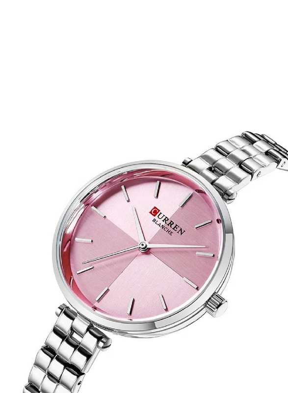 

Curren Analog Watch for Women with Stainless Steel Band, Water Resistant, 9043, Silver-Pink