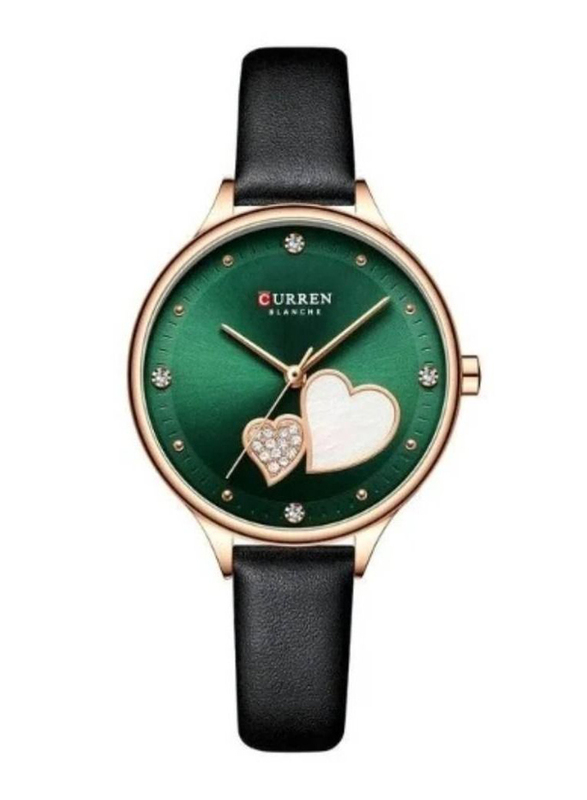 Curren Analog Watch for Women with Leather Band, Water Resistant, Cur210, Black-Green