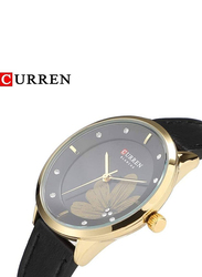 Curren Analog Watch for Women with Leather Band, Water Resistant, 9048, Black