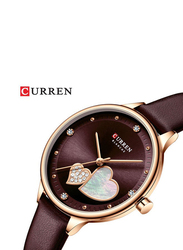 Curren Analog Wrist Watch for Women with Leather Band, Water Resistant, 9077, Burgundy-Burgundy