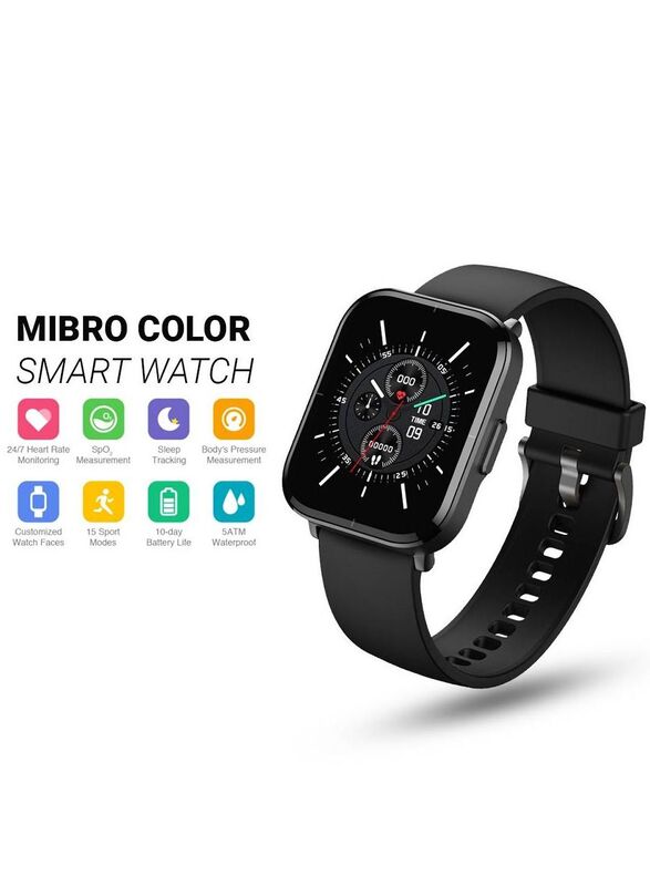 Mibro Global Version Touch Screen Heart Rate Blood Oxygen Monitor Long Battery Life  Smart Watch - Black