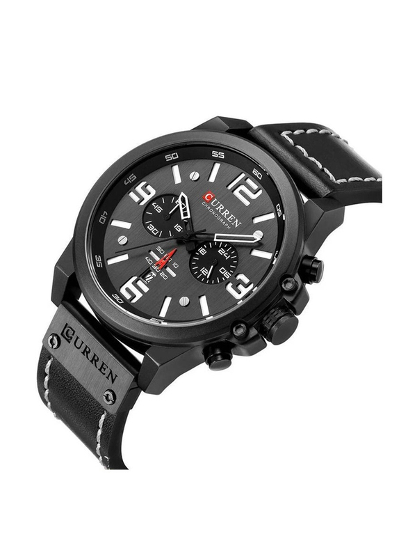 Curren Analog Watch for Men with Leather Band, Water Resistant and Chronograph, Black