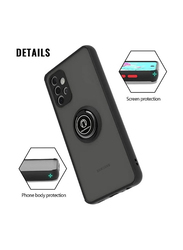 Samsung A52 5G Matte Mobile Phone Case Cover with 360 Rotational Car Mount Magnetic Ring Holder Bumper Slim Thin, Black