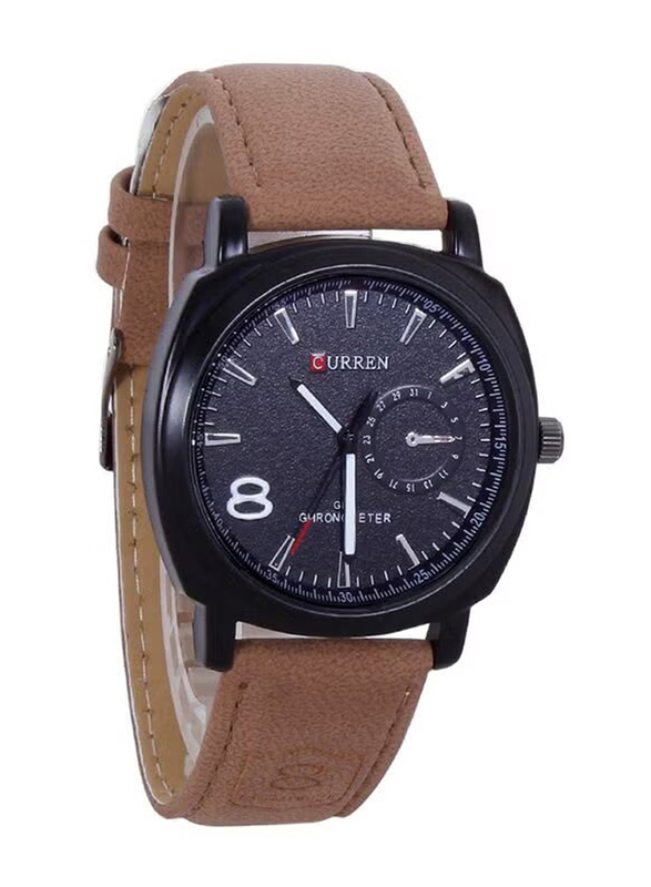 Curren Analog Watch for Men with Leather Band, Water Resistant, 8139, Brown-Black