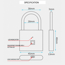 Kkmoon O10/20 Smart Fingerprint Padlock, Black