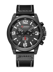 Curren Analog Watch for Men with Leather Band, Water Resistant and Chronograph, 8351, Black/Grey