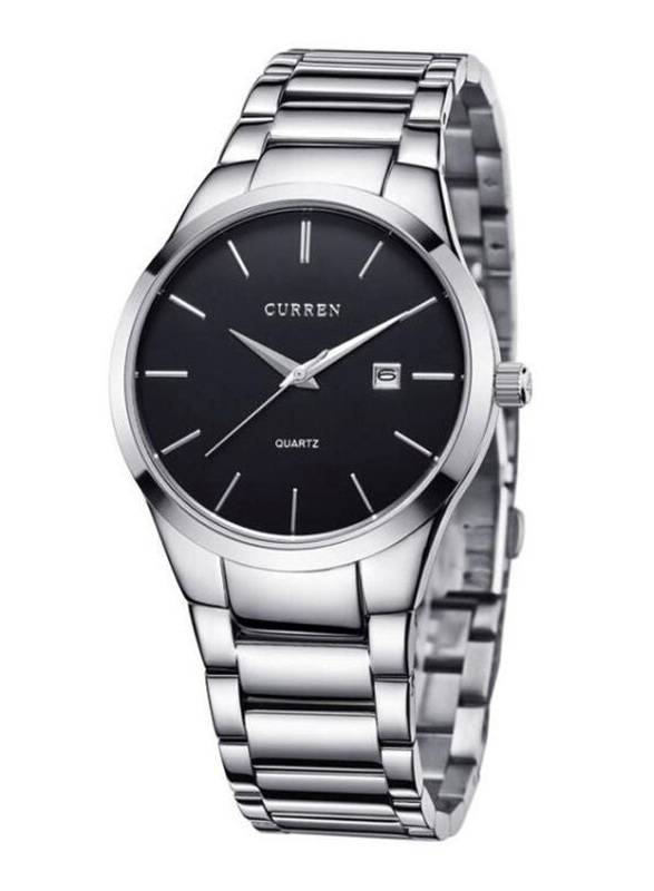 Curren Analog Watch for Men with Stainless Steel Band, Water Resistant, 8106, Silver-Black