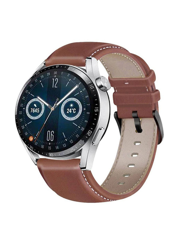 Genuine Leather Replacement Strap for Huawei Watch GT3, Brown