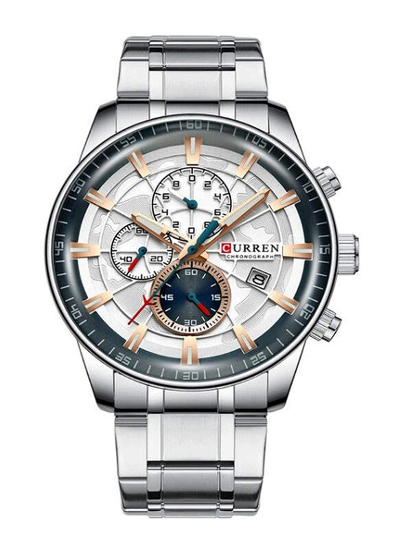 

Curren Analog Watch for Men with Metal Band, Water Resistant and Chronograph, J4394S1-KM, Silver