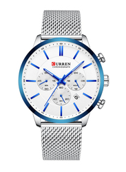 Curren Analog Wrist Watch for Men with Stainless Steel Band, Water Resistant and Chronograph, 8340, Silver-White