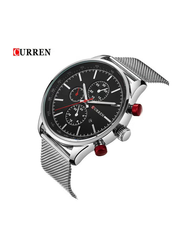 Curren Analog Stylish Wrist Watch for Men with Alloy Band, Water Resistant and Chronograph, J1714SB-KM, Silver-Black
