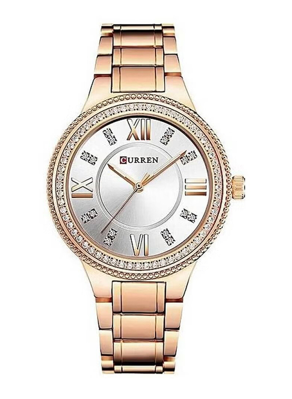 Curren Analog Quartz Wrist Watch for Women with Stainless Steel Band, Water Resistant, 9004, Rose Gold