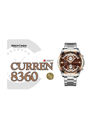 Curren Analog Watch for Men with Stainless Steel Band, Water Resistant and Chronograph, 8069, Silver-Brown