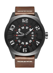 Curren Analog Watch for Men with Leather Band, Water Resistant, 8258, Coffee-Black