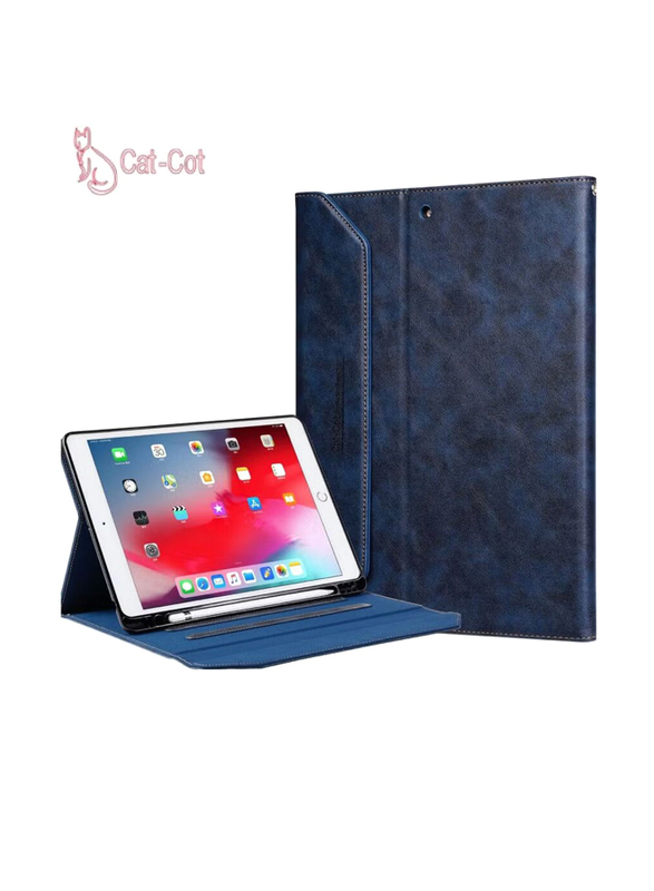 Cat-Cot Apple iPad 10.2/10.5 inch Protective Premium PU Leather Stand Folio Tablet Case Cover with Strap and Pen Holder, Blue