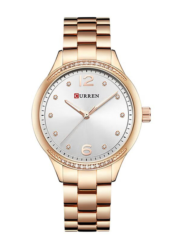 Curren Analog Quartz Watch for Women with Alloy Band, Water Resistant, 9003, Rose Gold-Silver