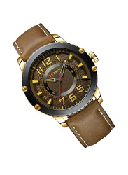 Curren Analog Watch for Men with Leather Band, Water Resistant, 8341, Brown/Dark Brown