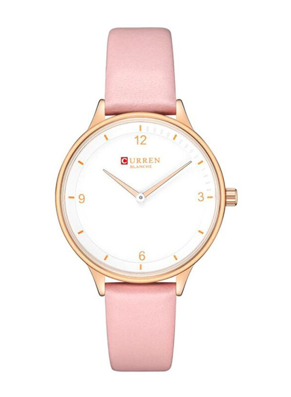 

Curren Analog Wrist Watch for Women with Leather Band, C9039L-2, Pink-White