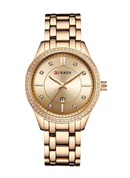 Curren Analog Watch for Women with Stainless Steel Band and Water Resistant, 9010, Gold