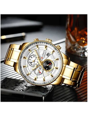 Curren Analog Watch for Men, Water Resistant and Chronograph, 8362, Gold/White