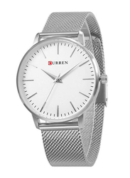 Curren Analog Watch for Women with Stainless Steel Band, Water Resistant, WT-CU-9021-SL, Silver-White